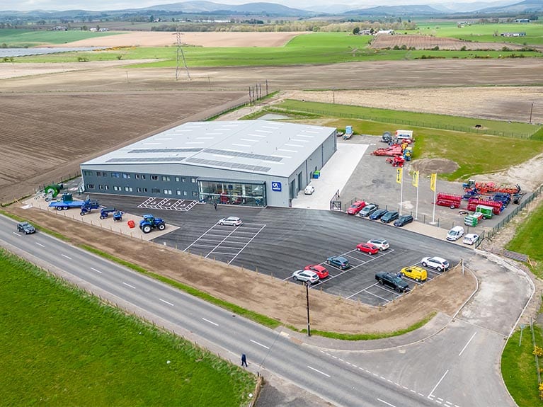 Aerial view of the Agricar depot in Forfar.